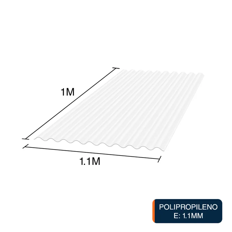 Chapa acanalada Luz polipropileno blanca translucida 1m x 1.1m x 1.1mm