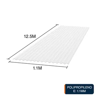 Chapa acanalada Luz polipropileno blanca translucida 12.5m x 1.1m x 1.1mm