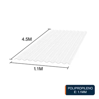 Chapa acanalada Luz polipropileno blanca translucida 4.5m x 1.1m x 1.1mm