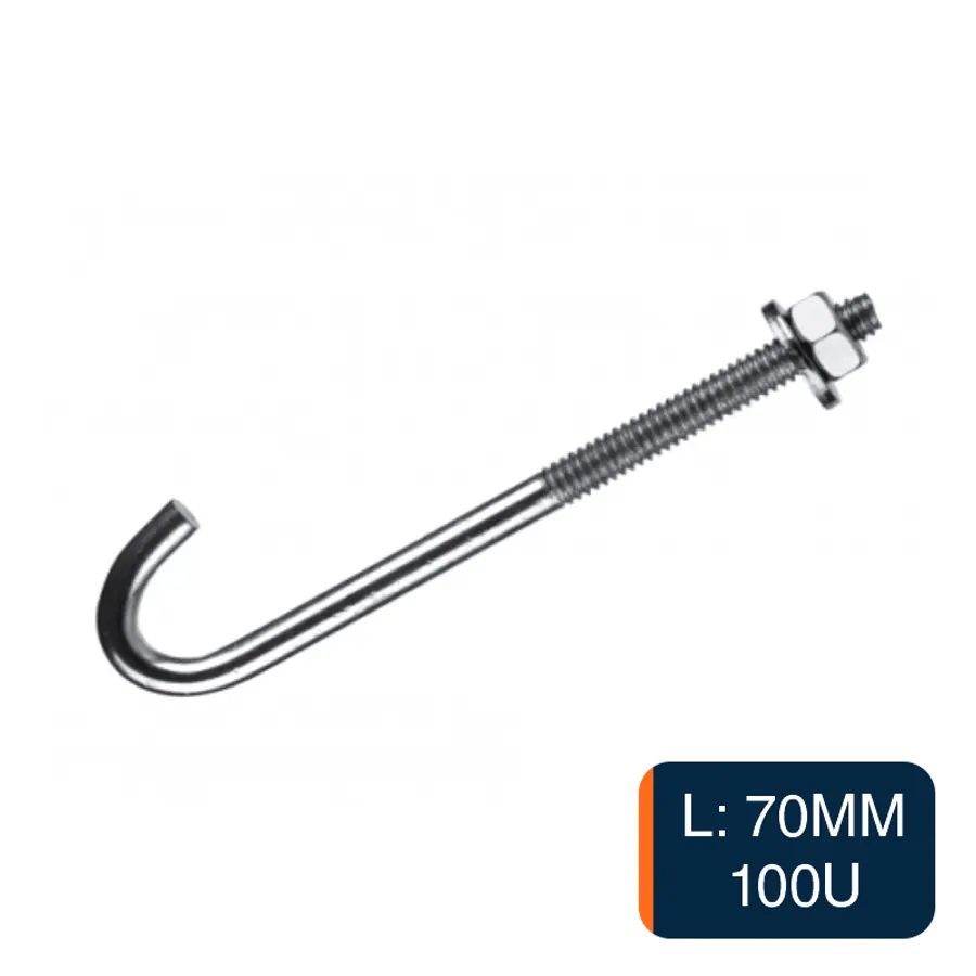 Gancho baston J acero 70mm bolsa x 100u
