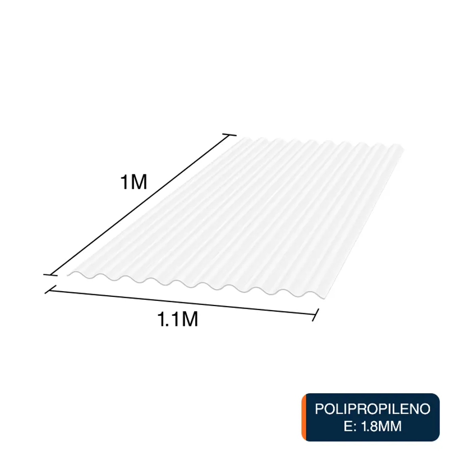 Chapa acanalada Resist polipropileno blanca translucida 1m x 1.1m x 1.8mm