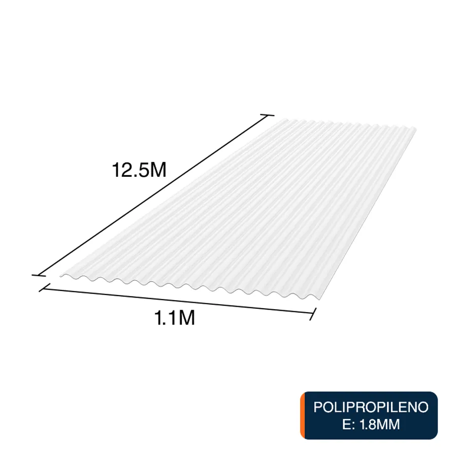Chapa acanalada Resist polipropileno blanca translucida 12.5m x 1.1m x 1.8mm