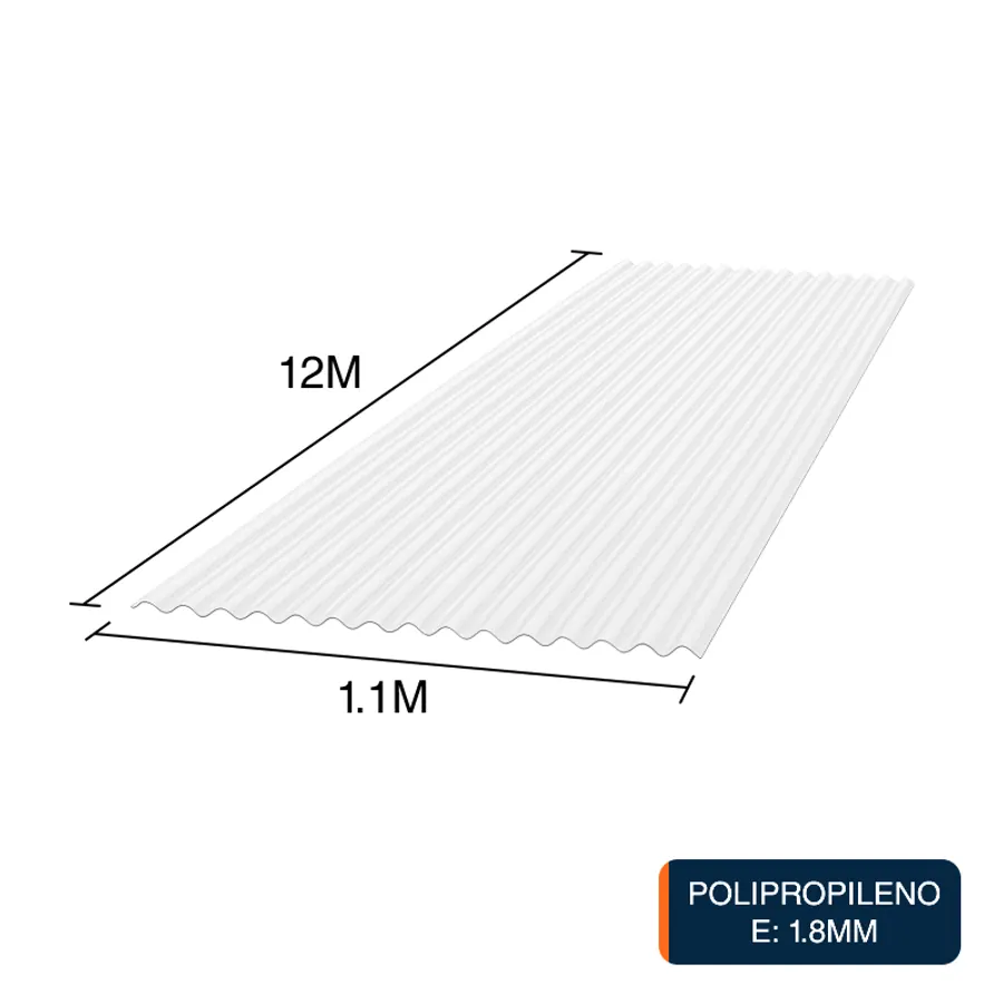 Chapa acanalada Resist polipropileno blanca translucida 12m x 1.1m x 1.8mm