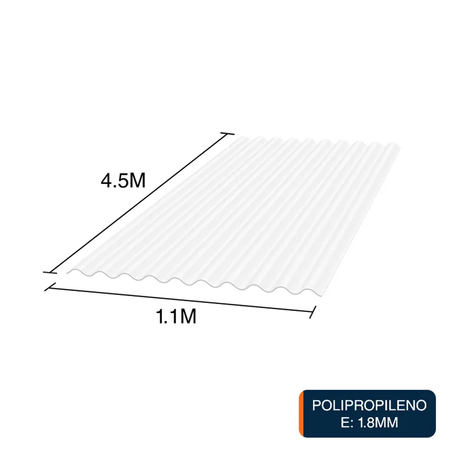 Chapa acanalada Resist polipropileno blanca translucida 4.5m x 1.1m x 1.8mm