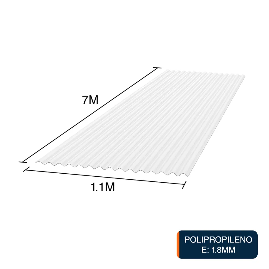Chapa acanalada Resist polipropileno blanca translucida 7m x 1.1m x 1.8mm