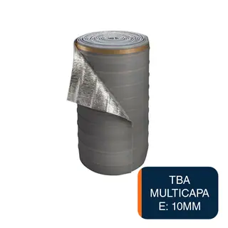 Aislante termico hidrofugo espuma polietileno TBA multicapa 10mm x 1m x 20m rollo x 20m²