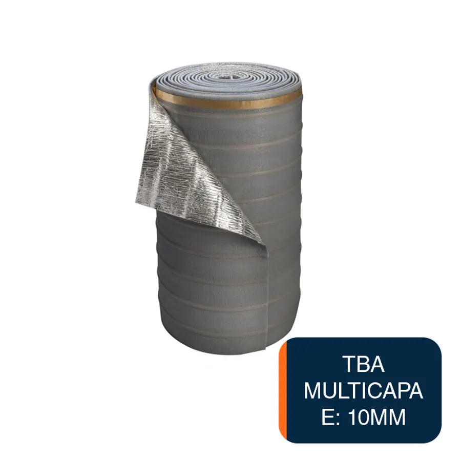 Aislante termico hidrofugo espuma polietileno TBA multicapa 10mm x 1m x 20m rollo x 20m²