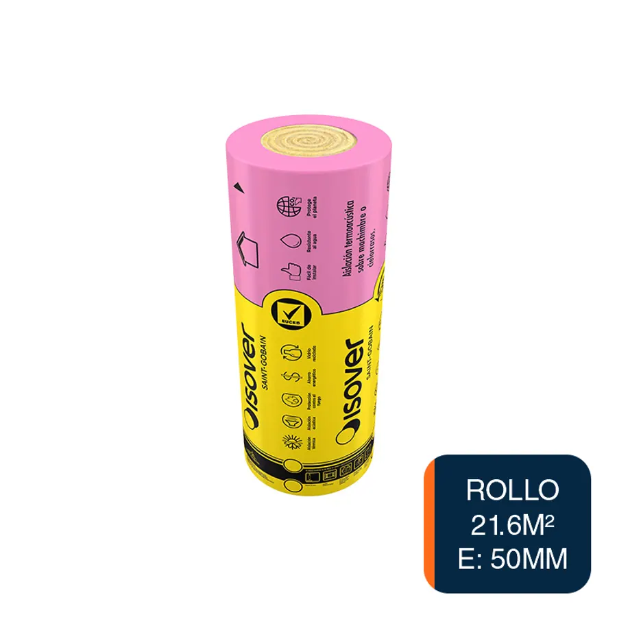 Aislante termico acustico lana de vidrio Rolac Plata Cubierta hidrorepelente 50mm x 1.20m x 18m x rollo 21.6m²