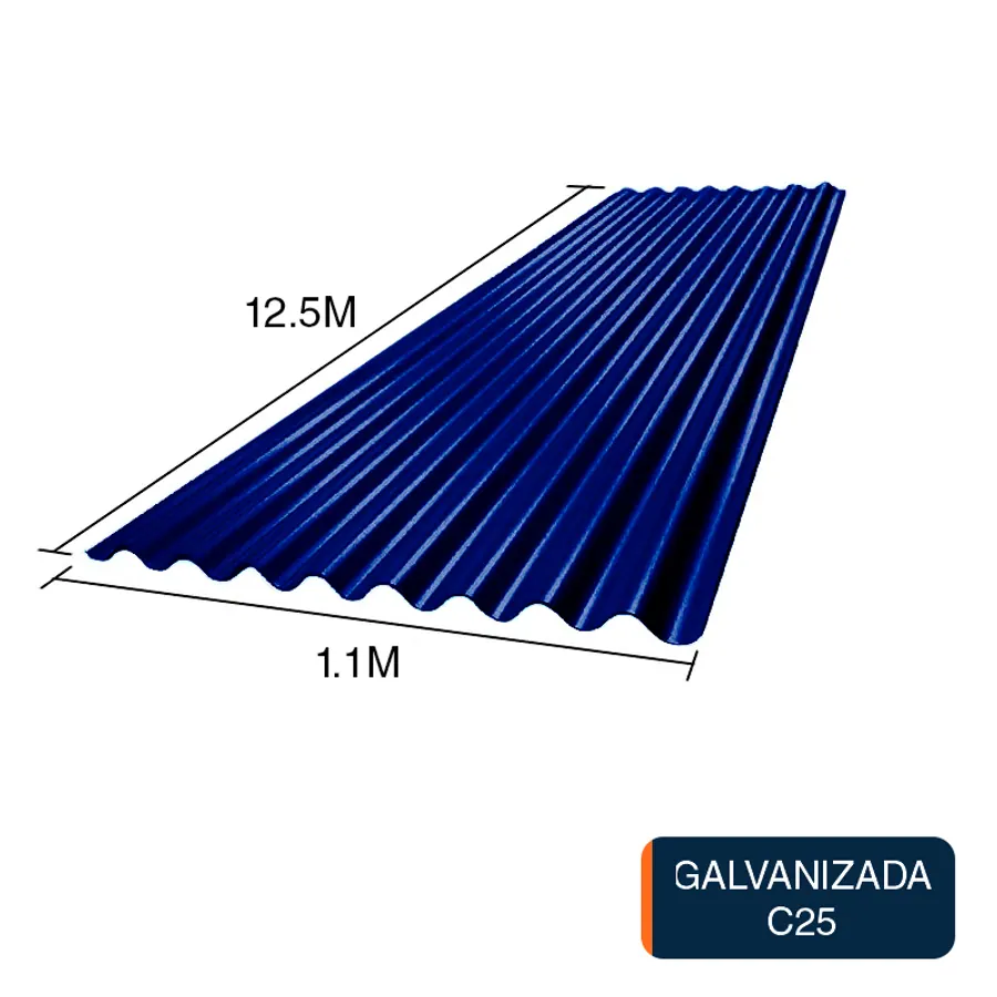 Chapa sinusoidal acanalada galvanizada techos C25 prepintada azul 12.5m x 1.1m x 0.5mm
