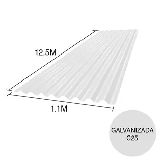Chapa sinusoidal acanalada galvanizada techos C25 prepintada blanco 12.5m x 1.1m x 0.5mm