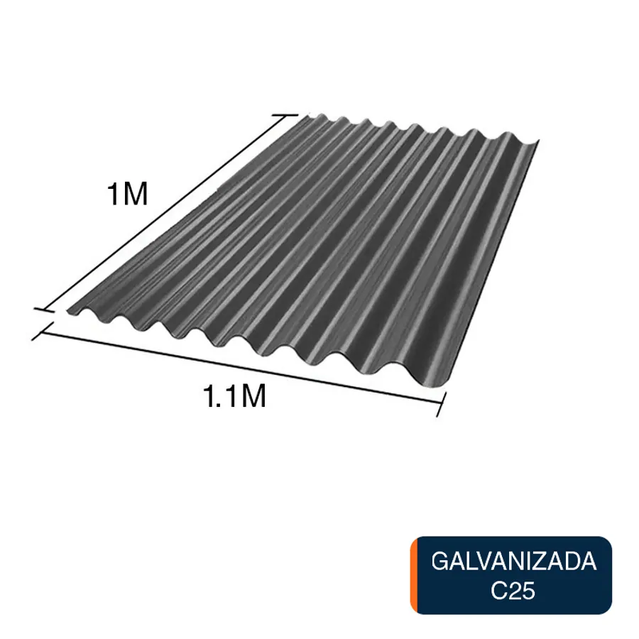 Chapa sinusoidal acanalada galvanizada techos C25 prepintada gris 1m x 1.1m x 0.5mm