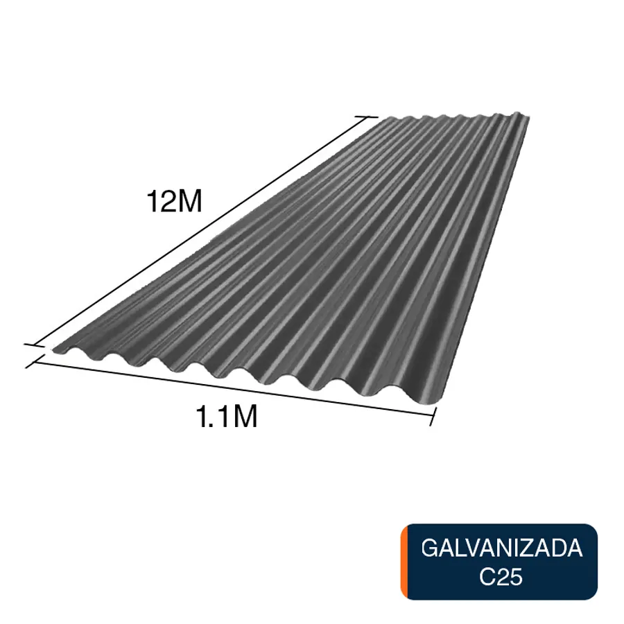 Chapa sinusoidal acanalada galvanizada techos C25 prepintada gris 12m x 1.1m x 0.5mm