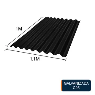 Chapa sinusoidal acanalada galvanizada techos C25 prepintada negro 1m x 1.1m x 0.5mm