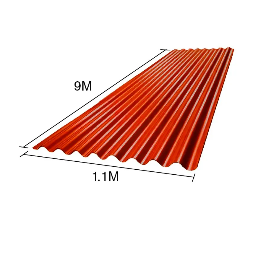 Chapa sinusoidal acanalada galvanizada techos C25 prepintada rojo 9m x 1.1m x 0.5mm