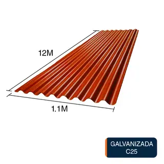 Chapa sinusoidal acanalada galvanizada techos C25 prepintada rojo 12m x 1.1m x 0.5mm