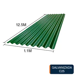 Chapa sinusoidal acanalada galvanizada techos C25 prepintada verde 12.5m x 1.1m x 0.5mm