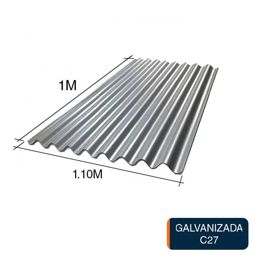 Chapa sinusoidal acanalada galvanizada techos C27 1m x 1.1m x 0.4mm