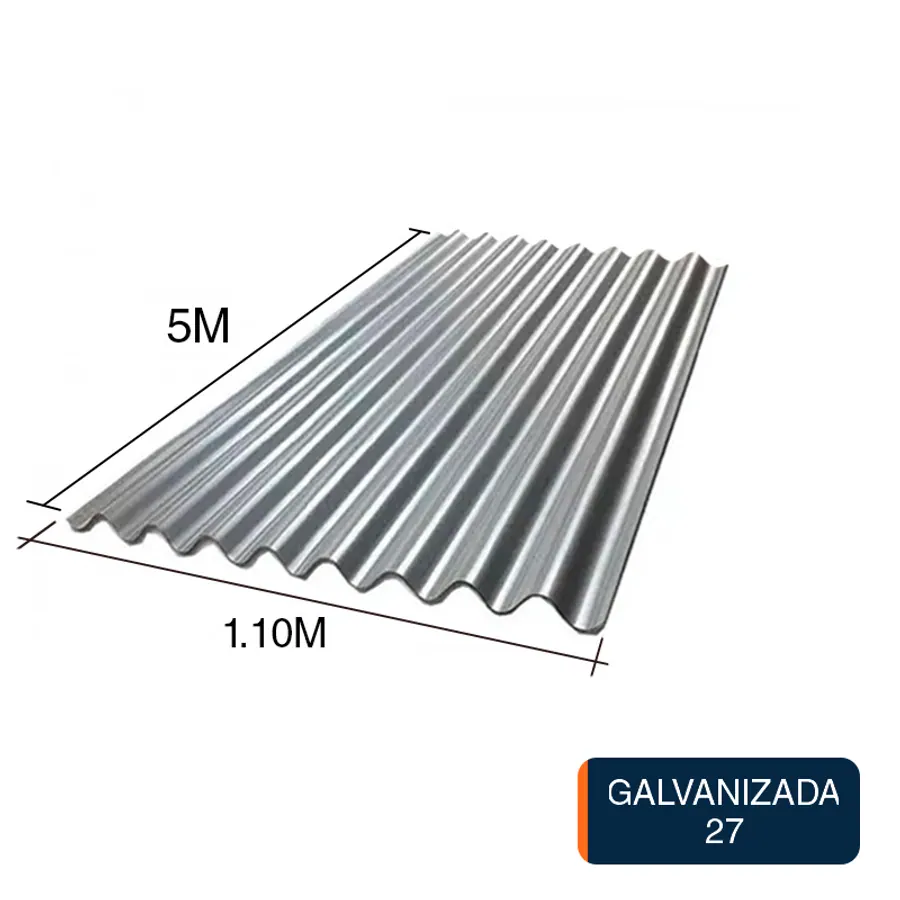 Chapa sinusoidal acanalada galvanizada techos C27 5m x 1.1m x 0.4mm