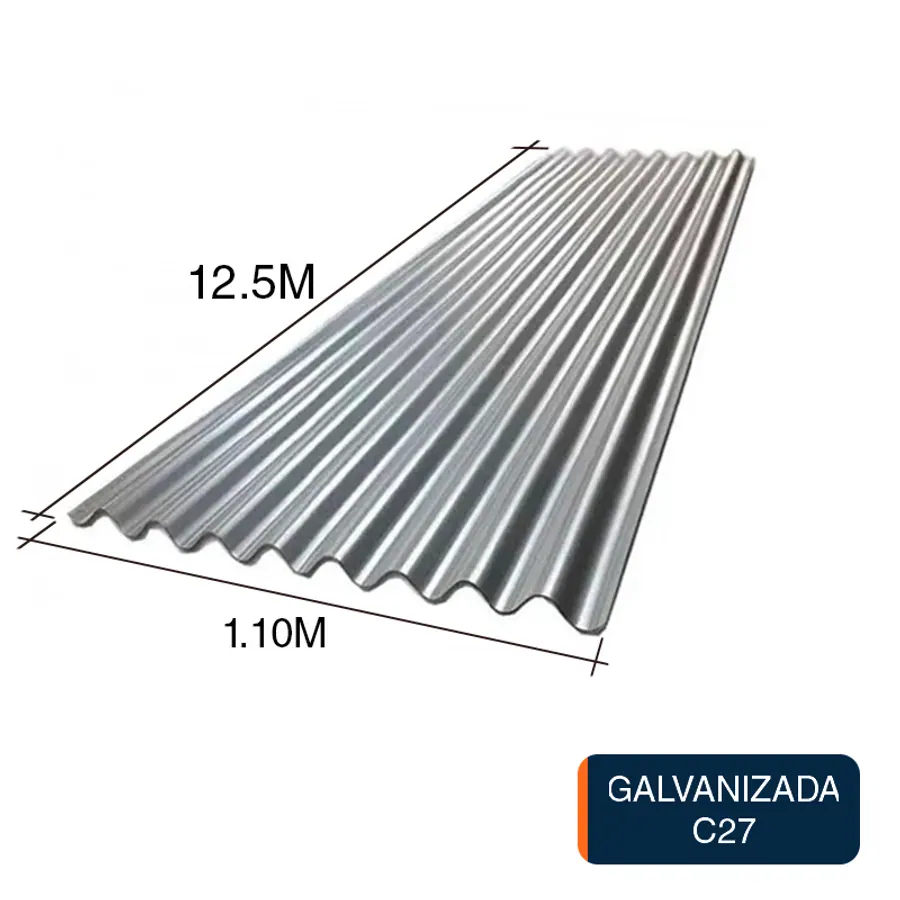 Chapa sinusoidal acanalada galvanizada techos C27 12.5m x 1.1m x 0.4mm