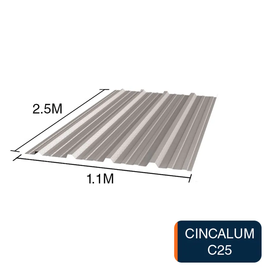 Chapa trapezoidal T1010 cincalum techos C25 2.5m x 1.1m x 0.5mm