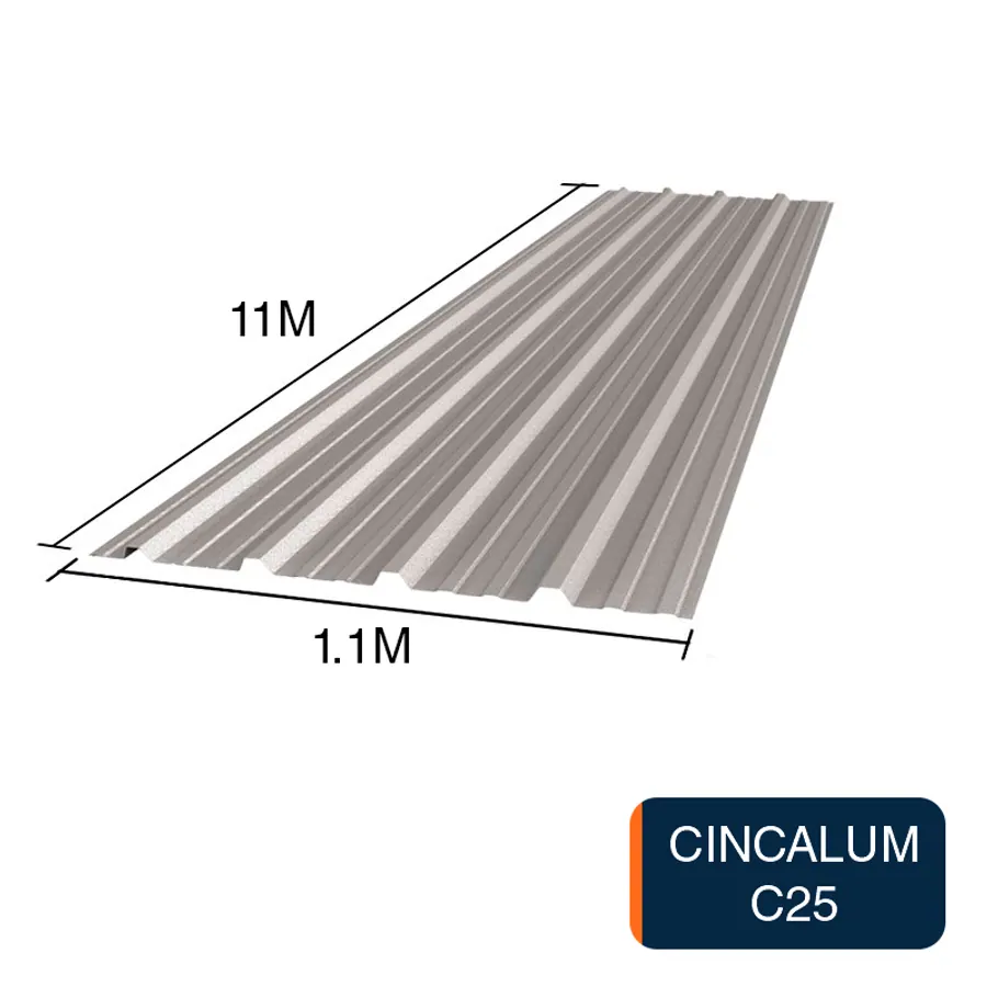 Chapa trapezoidal T1010 cincalum techos C25 11m x 1.1m x 0.5mm