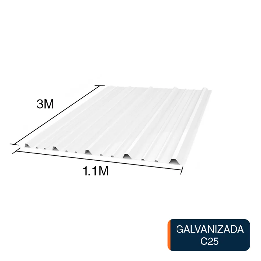 Chapa trapezoidal galvanizada T1010 techos C25 prepintada blanco 3m x 1.1m x 0.5mm