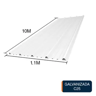 Chapa trapezoidal galvanizada T1010 techos C25 prepintada blanco 10m x 1.1m x 0.5mm