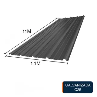 Chapa trapezoidal T1010 galvanizada techos C25 prepintada gris 11m x 1.1m x 0.5mm