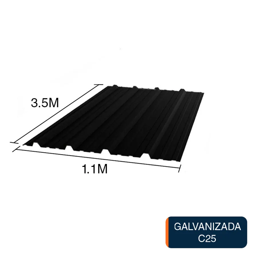 Chapa trapezoidal T1010 galvanizada techos C25 prepintada negro 3.5m x 1.1m x 0.5mm