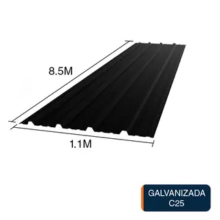 Chapa trapezoidal T1010 galvanizada techos C25 prepintada negro 8.5m x 1.1m x 0.5mm
