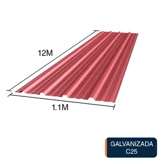 Chapa trapezoidal galvanizada T1010 techos C25 prepintada rojo 12m x 1.1m x 0.5mm
