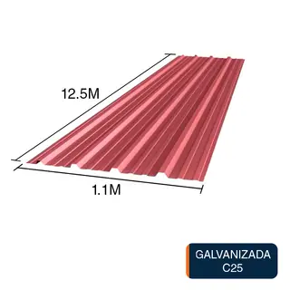 Chapa trapezoidal galvanizada T1010 techos C25 prepintada rojo 12.5m x 1.1m x 0.5mm