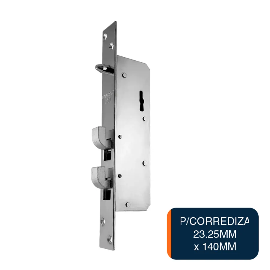 Cerradura de seguridad angosta p/puerta corrediza niquel 23.25mm x 40mm x 140mm