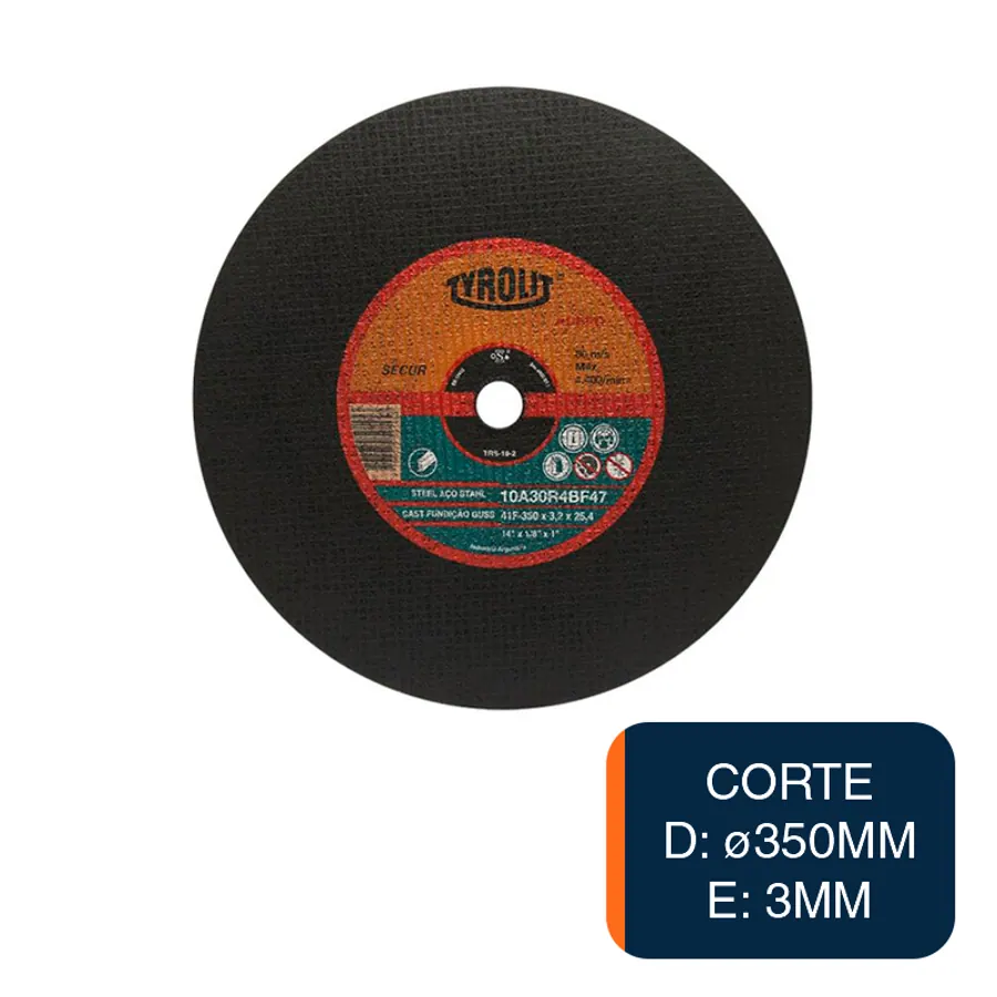 Disco amoladora Secur Extra corte reforzado acero ø 350mm x 3mm x ø 25.4mm