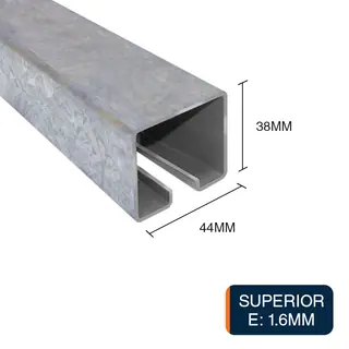 Riel plano superior 170 hierro porton 1.6mm x 38mm x 44mm x 6m