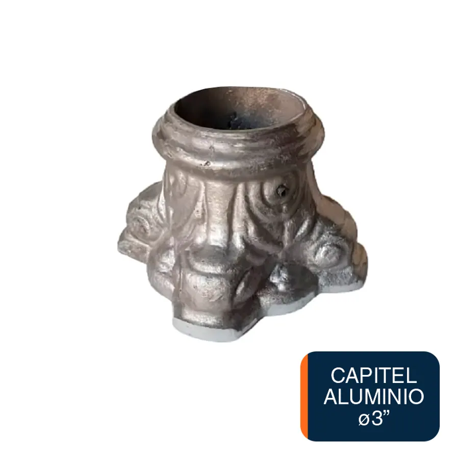 Capitel base columna cuadrada p/caño ø 3" aluminio 148mm x 117mm