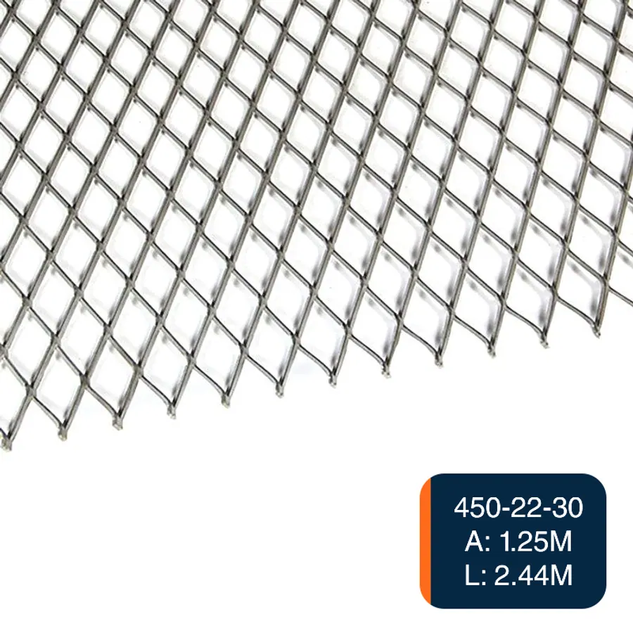 Metal desplegado pesado 450 x 22 x 30 x 4kg/m² hoja 1.25m x 2.44m