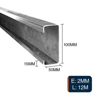 Perfil C acero galvanizado pestaña 15mm estructuras metalicas 100mm x 50mm x 12m x 2mm