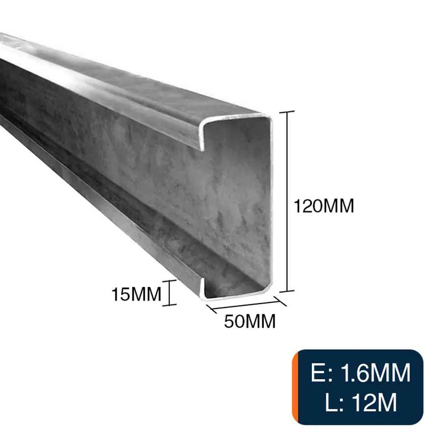 Perfil C acero galvanizado pestaña 15mm estructuras metalicas 120mm x 50mm x 12m x 1.6mm