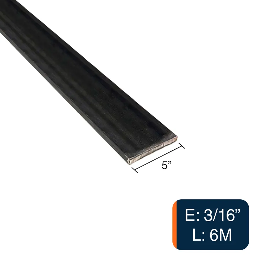 Planchuela lisa herreria acero laminado 5" x 3/16" barra 127mm x 4.8mm x 6m