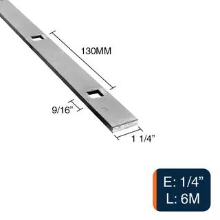 Planchuela herreria acero laminado 1 1/4" x 1/4" perforacion cuadrada 9/16" c/130mm barra 31.7mm x 6.4mm x 6m