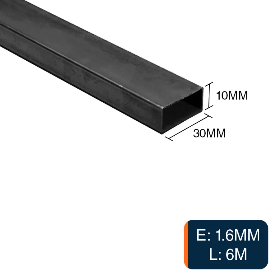 Caño rectangular estructural acero 1.6mm tubo 10mm x 30mm x 6m