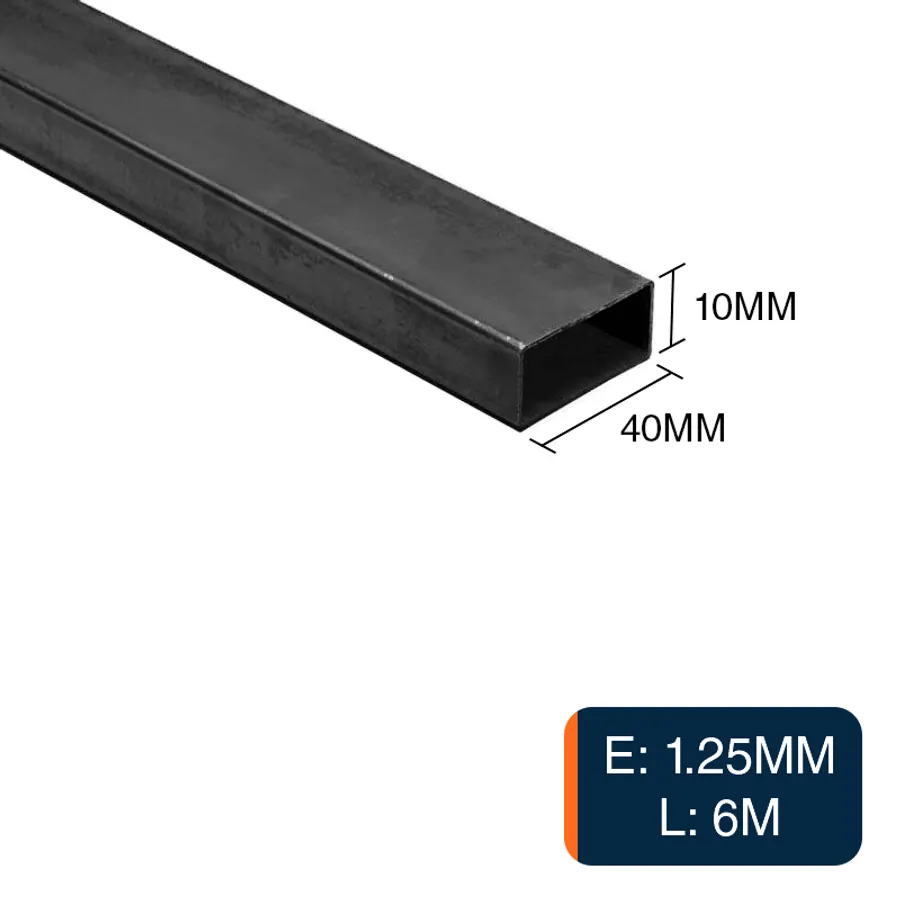 Caño rectangular estructural acero 1.25mm tubo 10mm x 40mm x 6m
