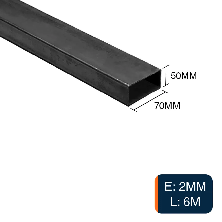 Caño rectangular estructural acero 2.00mm tubo 50mm x 70mm x 6m