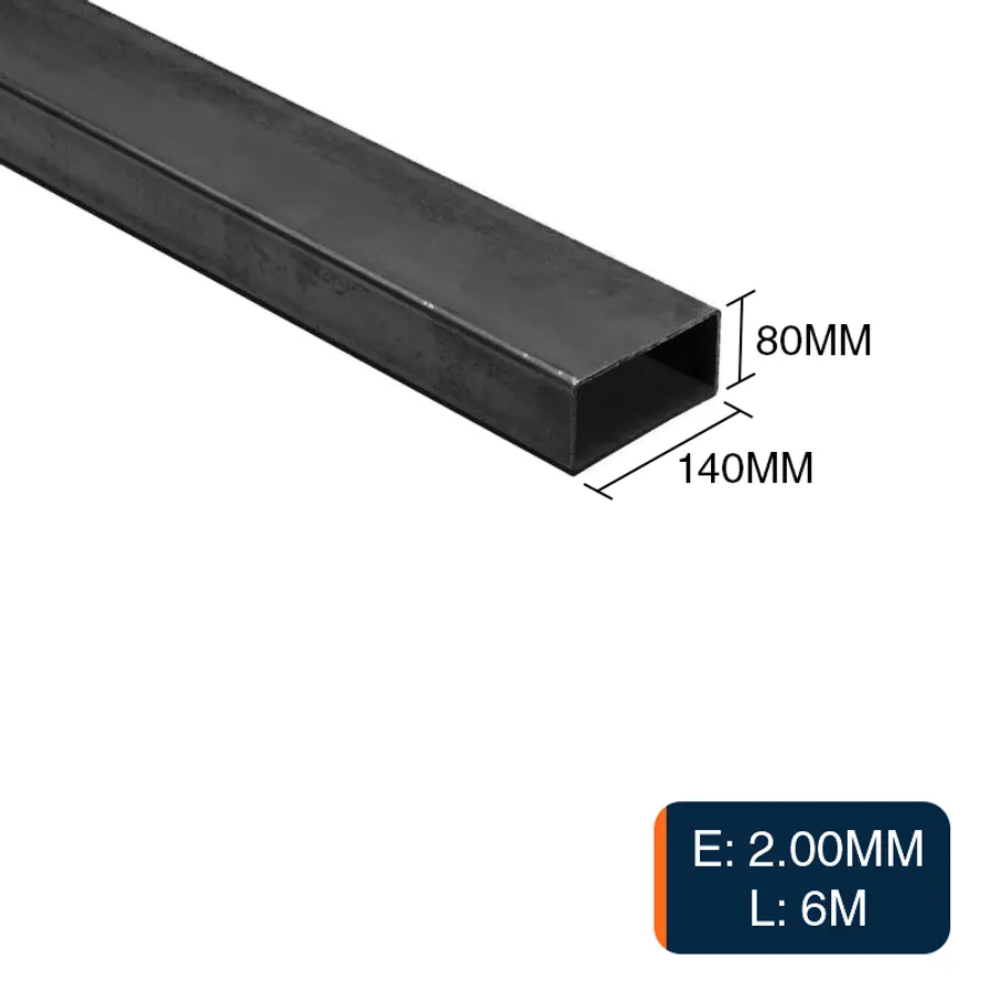 Caño rectangular estructural acero 2.00mm tubo 80mm x 140mm x 6m